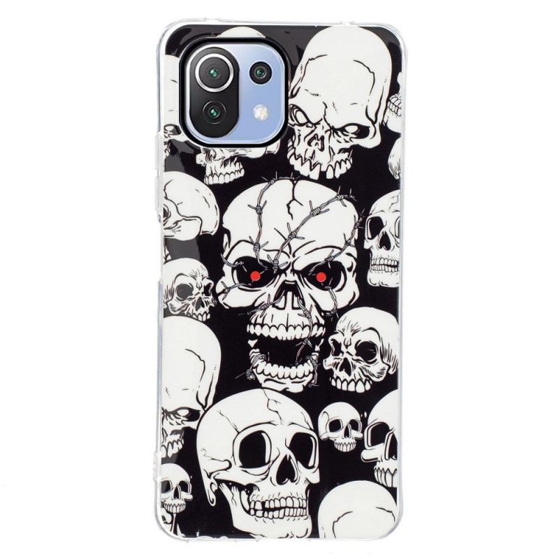 Coque Xiaomi 11 Lite 5G NE/Mi 11 Lite 4G/5G Attention Têtes de Mort Fluorescente