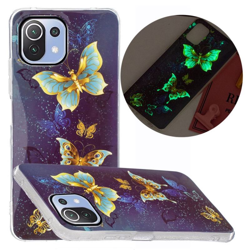 Coque Xiaomi 11 Lite 5G NE/Mi 11 Lite 4G/5G Papillons Dorés Fluorescente