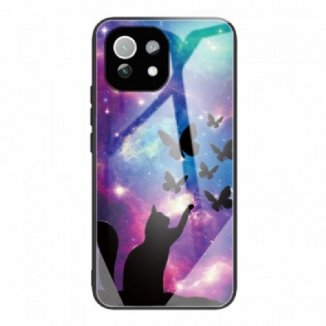 Coque Xiaomi 11 Lite 5G NE/Mi 11 Lite 4G/5G Verre Trempé Chat et Papillons