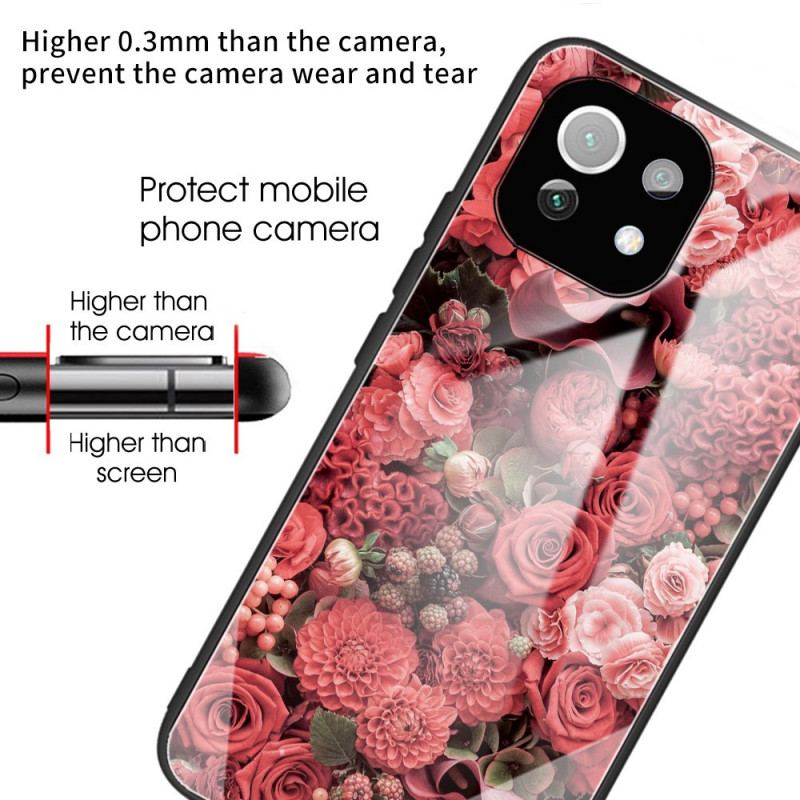 Coque Xiaomi 11 Lite 5G NE/Mi 11 Lite 4G/5G Verre trempé Fleurs Roses