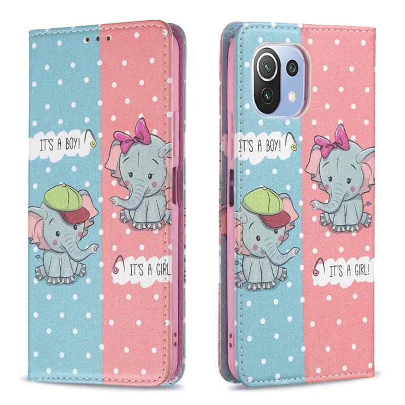 Flip Cover Xiaomi 11 Lite 5G NE/Mi 11 Lite 4G/5G Bébés Éléphants