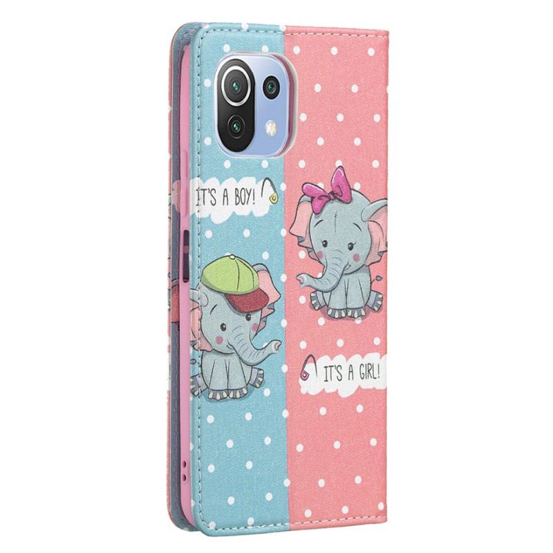 Flip Cover Xiaomi 11 Lite 5G NE/Mi 11 Lite 4G/5G Bébés Éléphants