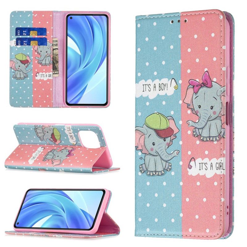 Flip Cover Xiaomi 11 Lite 5G NE/Mi 11 Lite 4G/5G Bébés Éléphants