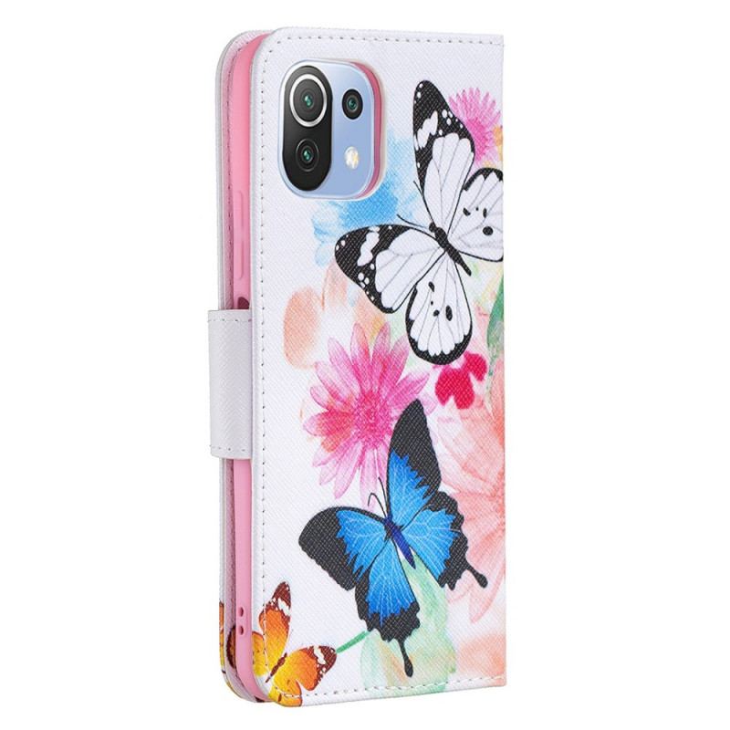 Housse Xiaomi 11 Lite 5G NE/Mi 11 Lite 4G/5G Papillons et Fleurs Peints