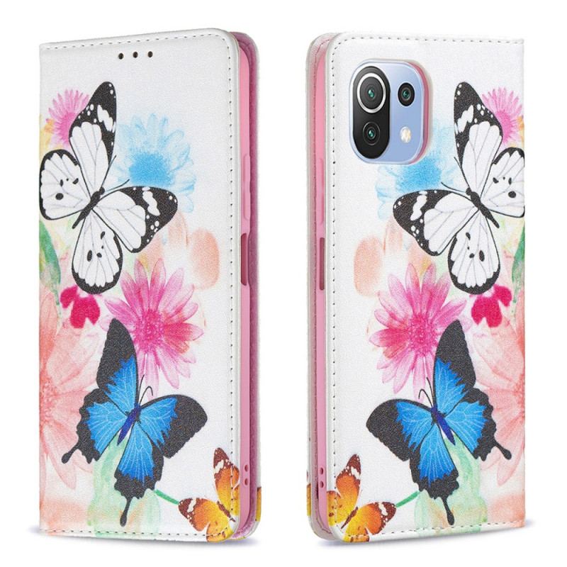 Housse Xiaomi 11 Lite 5G NE/Mi 11 Lite 4G/5G Papillons et Fleurs Peints