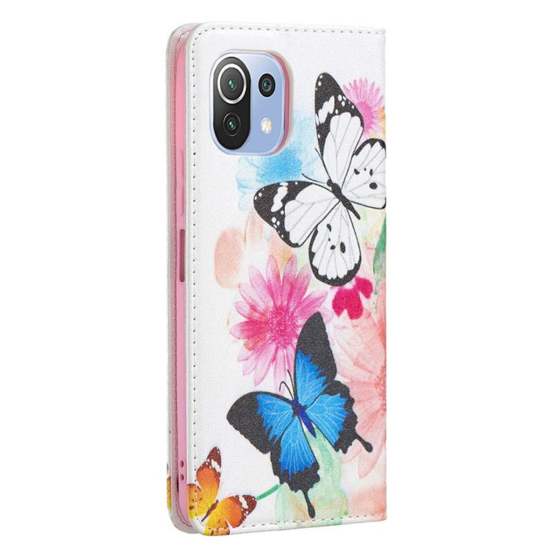 Housse Xiaomi 11 Lite 5G NE/Mi 11 Lite 4G/5G Papillons et Fleurs Peints