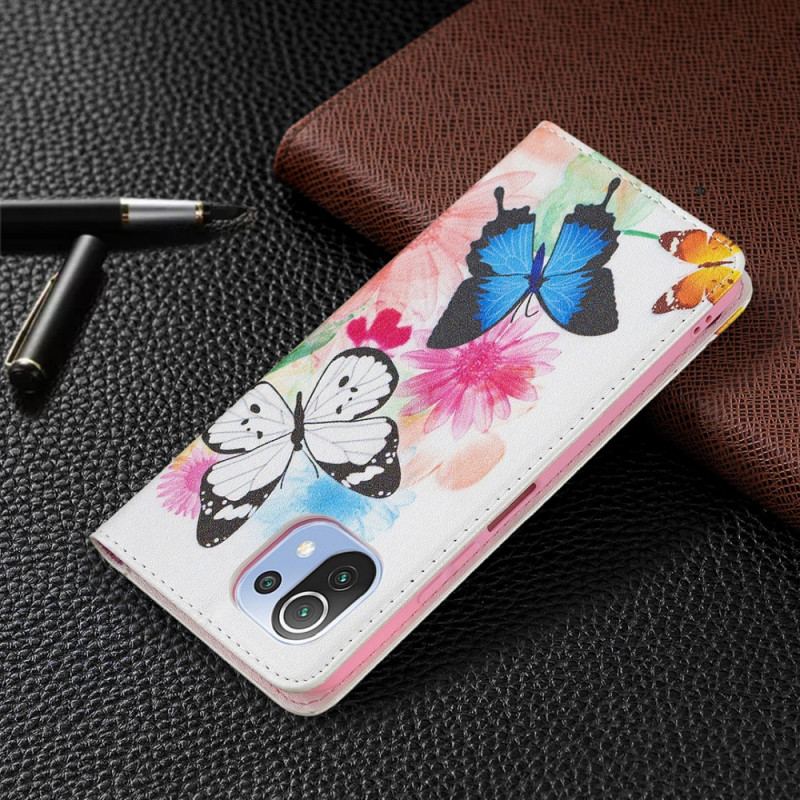 Housse Xiaomi 11 Lite 5G NE/Mi 11 Lite 4G/5G Papillons et Fleurs Peints