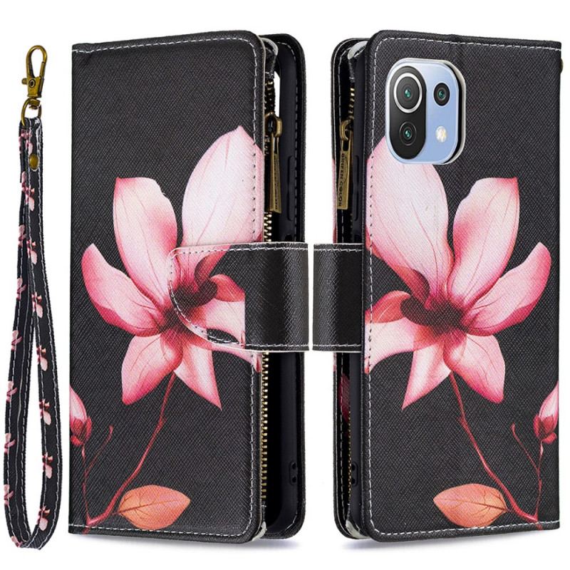 Housse Xiaomi 11 Lite 5G NE/Mi 11 Lite 4G/5G Poche Zippée Fleur Rose