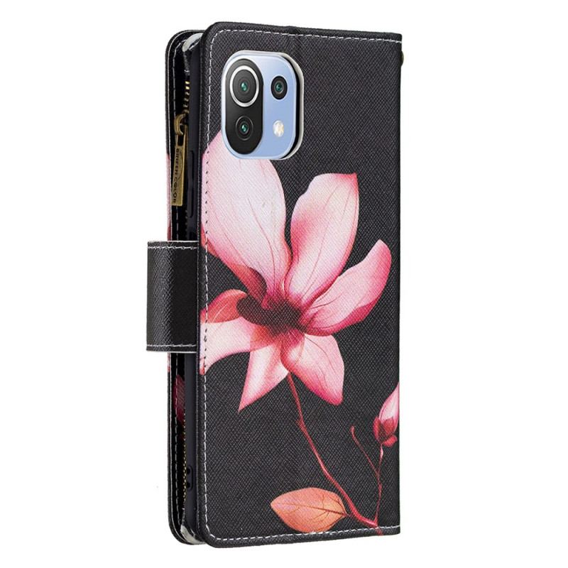 Housse Xiaomi 11 Lite 5G NE/Mi 11 Lite 4G/5G Poche Zippée Fleur Rose