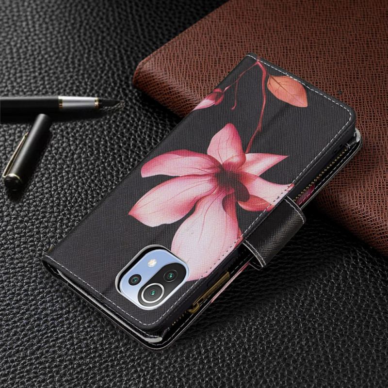 Housse Xiaomi 11 Lite 5G NE/Mi 11 Lite 4G/5G Poche Zippée Fleur Rose