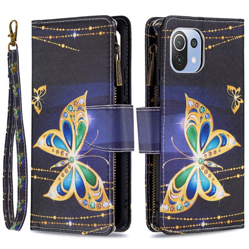 Housse Xiaomi 11 Lite 5G NE/Mi 11 Lite 4G/5G Poche Zippée Papillons Dorés