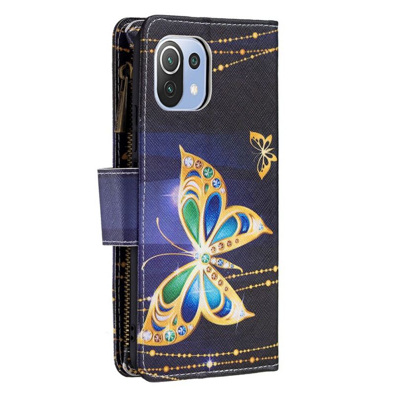 Housse Xiaomi 11 Lite 5G NE/Mi 11 Lite 4G/5G Poche Zippée Papillons Dorés