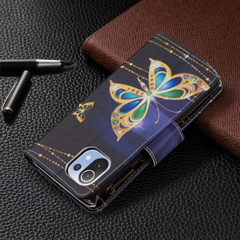 Housse Xiaomi 11 Lite 5G NE/Mi 11 Lite 4G/5G Poche Zippée Papillons Dorés