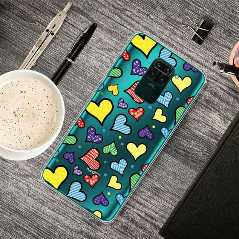 Coque Xiaomi Redmi Note 9 Coeurs Multicolores