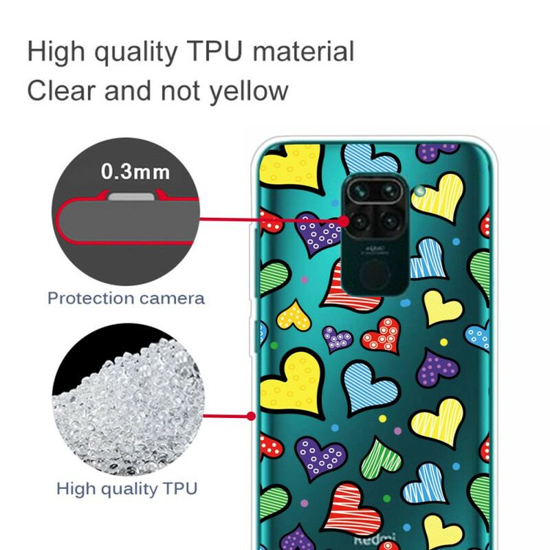 Coque Xiaomi Redmi Note 9 Coeurs Multicolores