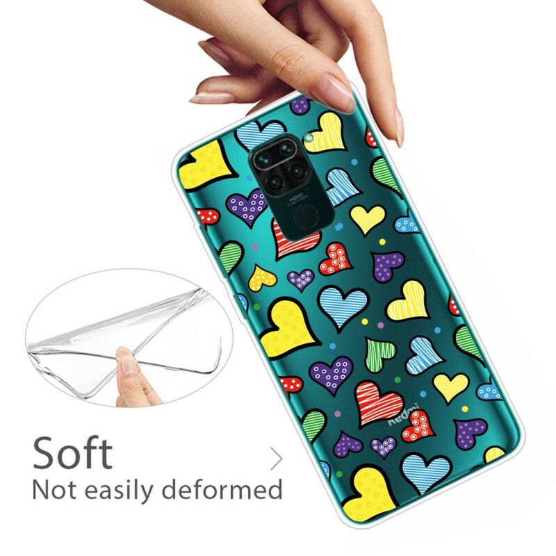 Coque Xiaomi Redmi Note 9 Coeurs Multicolores