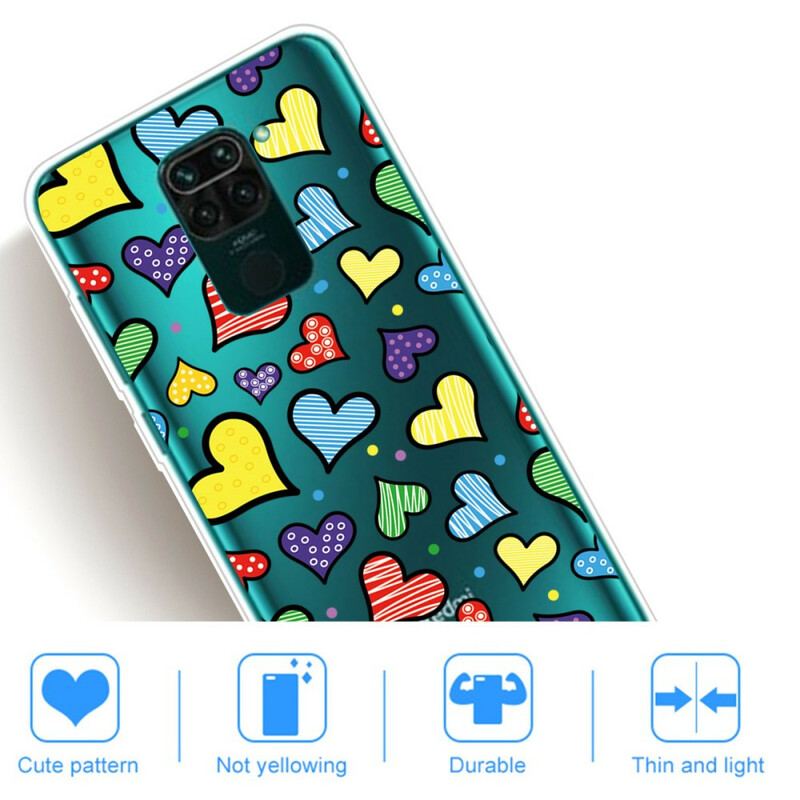 Coque Xiaomi Redmi Note 9 Coeurs Multicolores