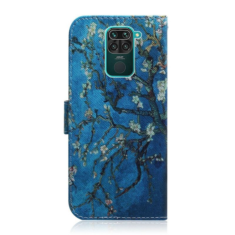 Housse Xiaomi Redmi Note 9 Arbre Fleuri Fond Bleu