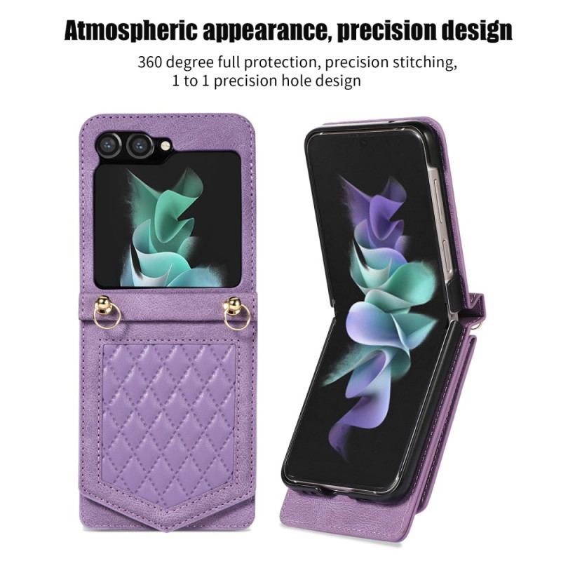 Coque Samsung Galaxy Z Flip 5 Porte-Cartes, Miroir et Bandoulière