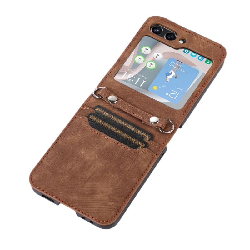 Coque Samsung Galaxy Z Flip 5 Style Cuir Porte-Cartes et Bandoulière