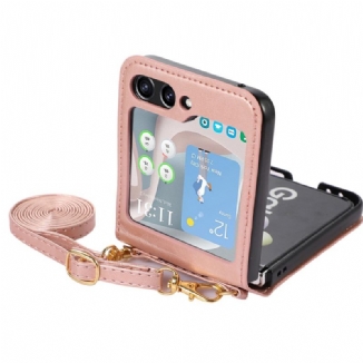 Coque Samsung Galaxy Z Flip 5 Style Cuir Porte-Cartes et Bandoulière