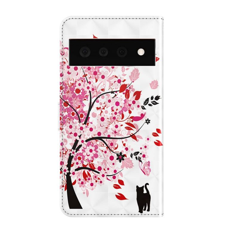 Housse Google Pixel 6 Pro Arbre Rose et Chat Noir