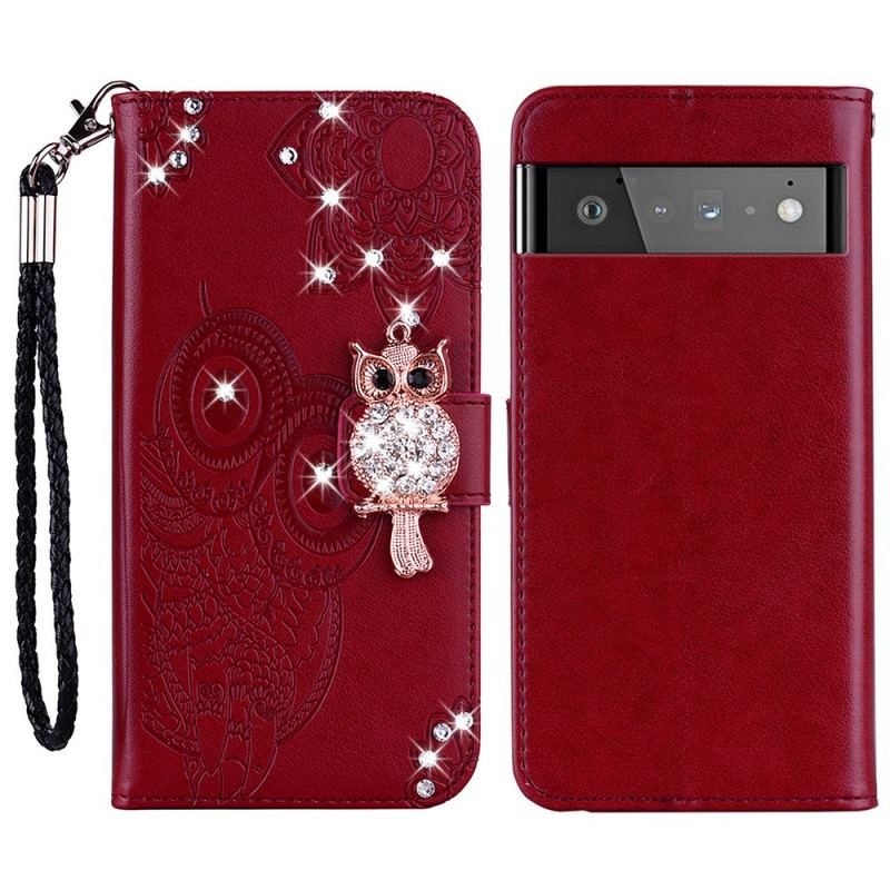 Housse Google Pixel 6 Pro Hibou Mandala et Breloque