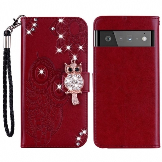 Housse Google Pixel 6 Pro Hibou Mandala et Breloque