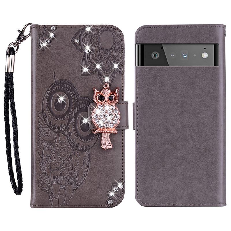 Housse Google Pixel 6 Pro Hibou Mandala et Breloque