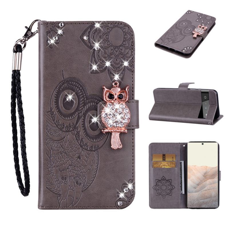 Housse Google Pixel 6 Pro Hibou Mandala et Breloque