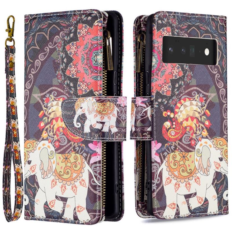 Housse Google Pixel 6 Pro Poche Zippée Éléphant