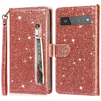 Housse Google Pixel 6 Pro Porte-Monnaie Paillettes