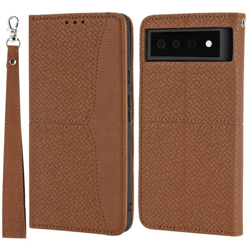 Housse Google Pixel 6 Pro Style Cuir Tissée à Lanière