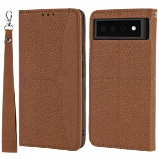 Housse Google Pixel 6 Pro Style Cuir Tissée à Lanière