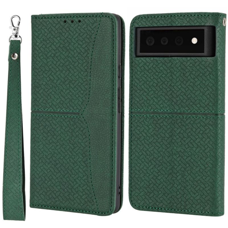 Housse Google Pixel 6 Pro Style Cuir Tissée à Lanière