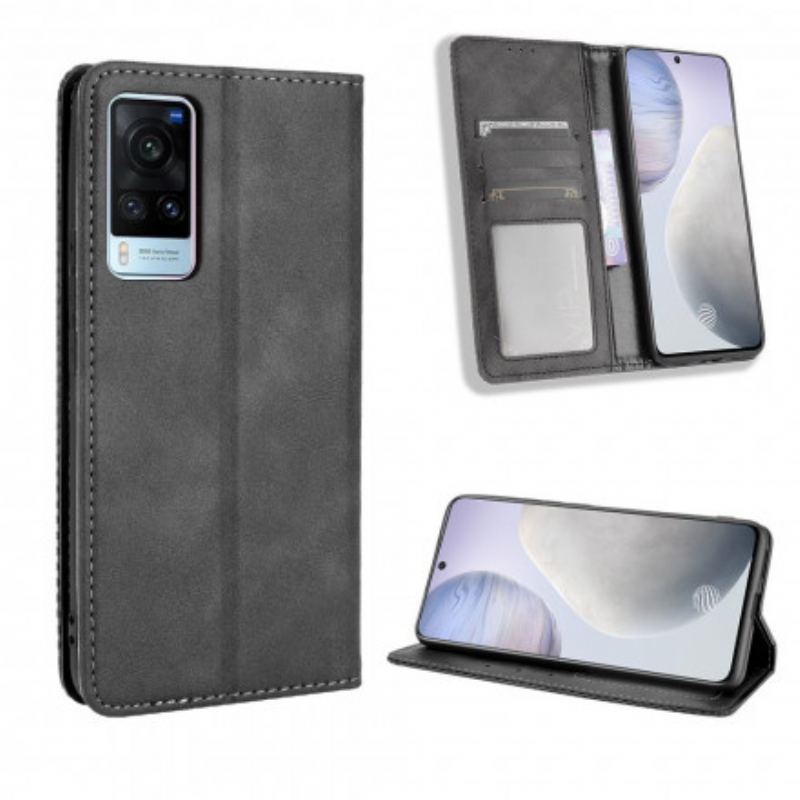 Flip Cover Vivo X60 Effet Cuir Vintage Stylisé