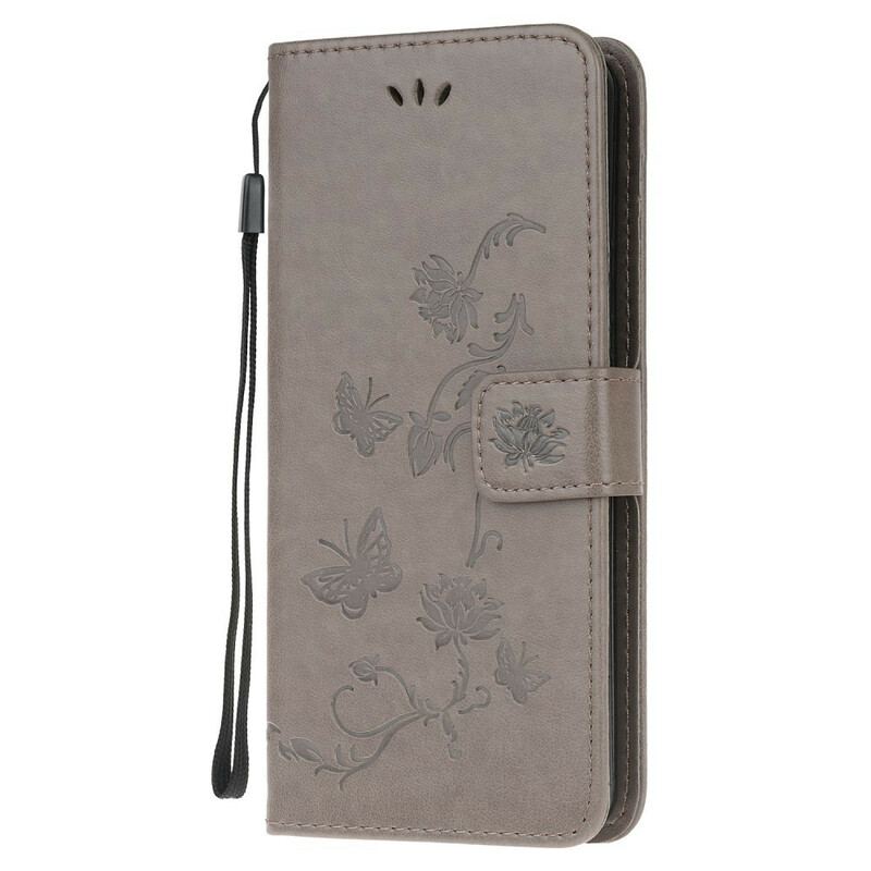 Housse Samsung Galaxy Note 20 Ultra Papillons Et Fleurs À Lanière