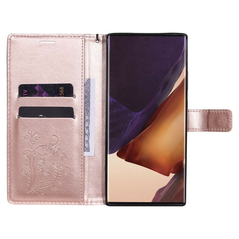 Housse Samsung Galaxy Note 20 Ultra Papillons Géants à Lanière