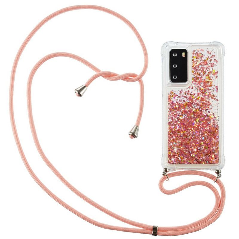 Coque Huawei P40 Paillettes avec Cordon