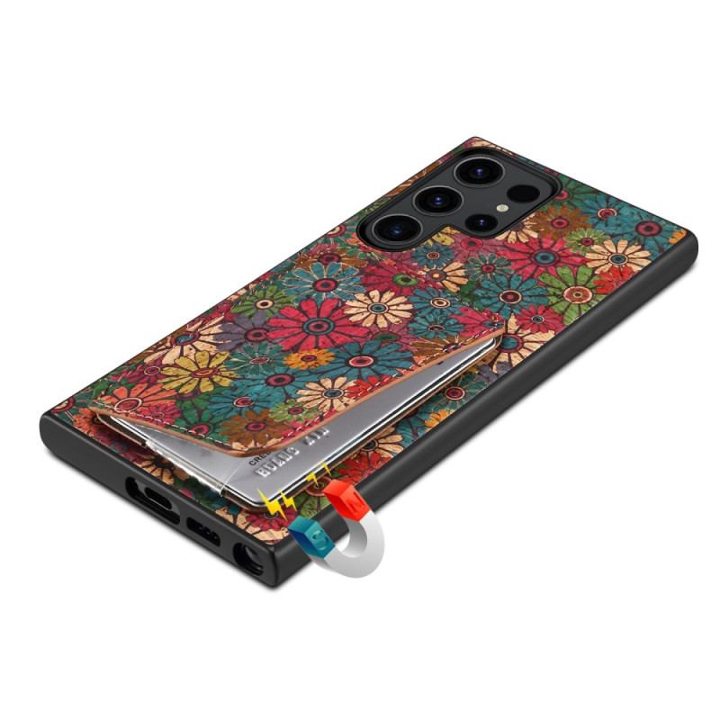 Coque Samsung Galaxy S24 Ultra 5G avec Porte-Cartes Florale