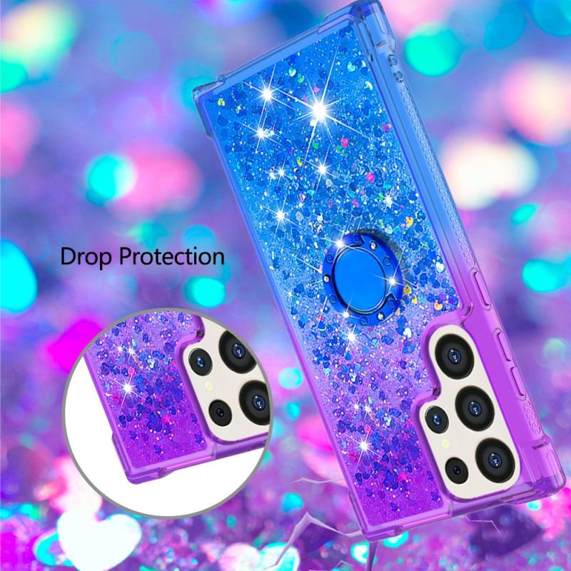 Coque Samsung Galaxy S24 Ultra 5G Dégradé Paillettes avec Anneau-Support