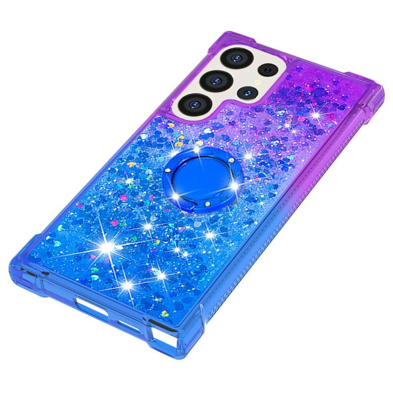 Coque Samsung Galaxy S24 Ultra 5G Dégradé Paillettes avec Anneau-Support