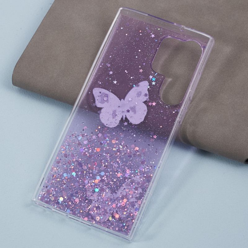 Coque Samsung Galaxy S24 Ultra 5G Paillettes avec Papillons