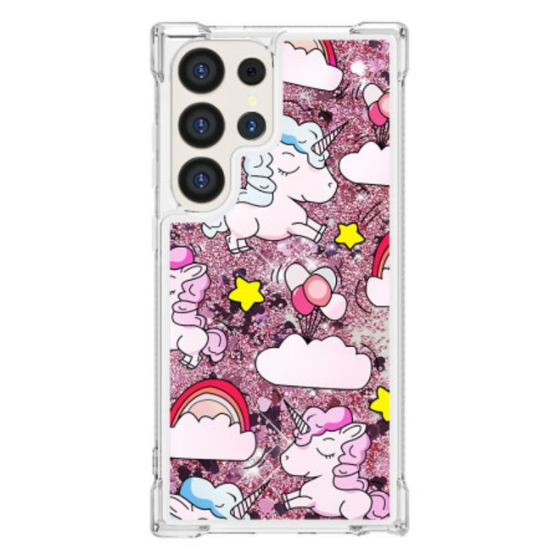 Coque Samsung Galaxy S24 Ultra 5G Paillettes Licornes dans les Nuages