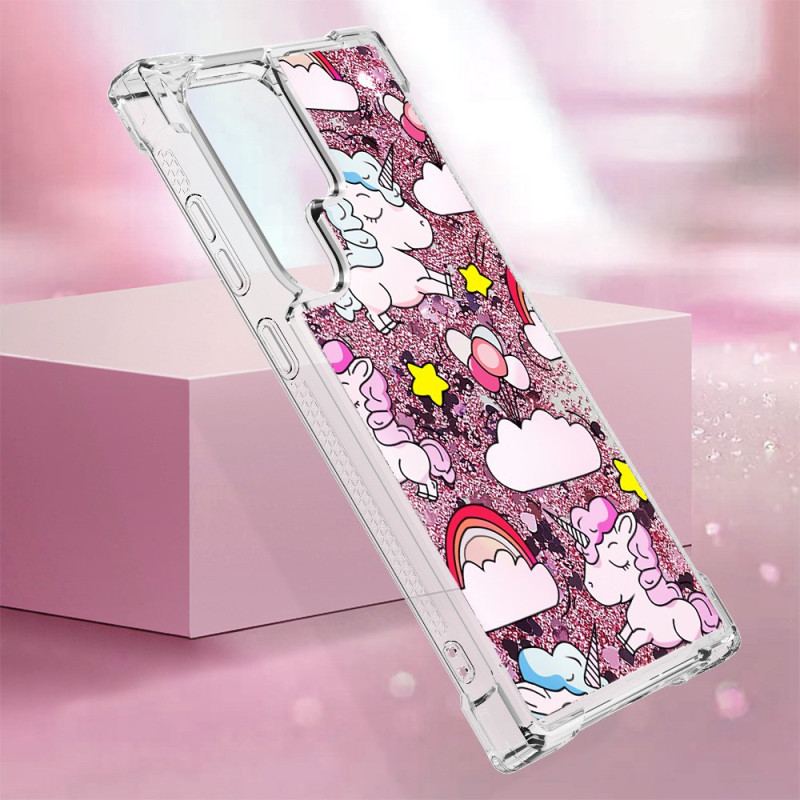 Coque Samsung Galaxy S24 Ultra 5G Paillettes Licornes dans les Nuages