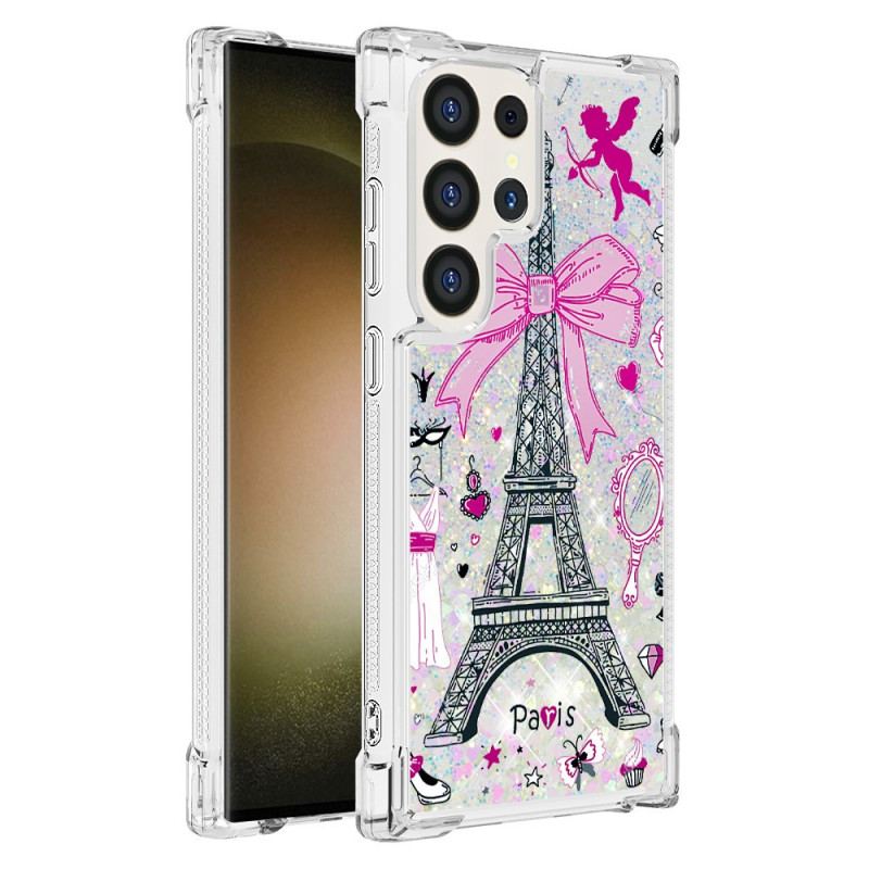 Coque Samsung Galaxy S24 Ultra 5G Paillettes Tour Eiffel