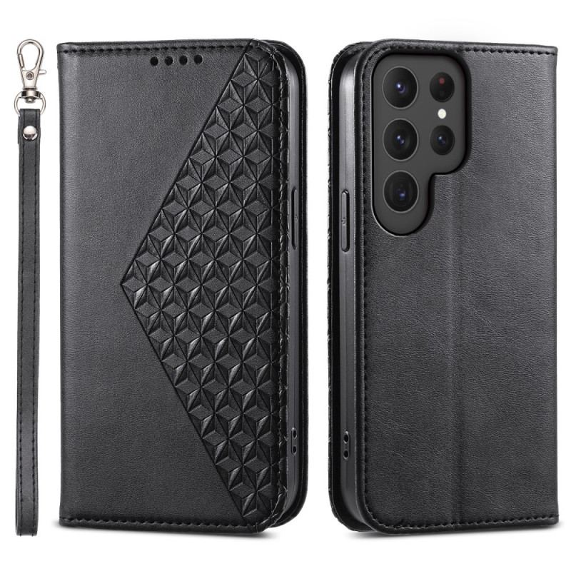 Flip Cover Samsung Galaxy S24 Ultra 5G Design 3D avec Lanière