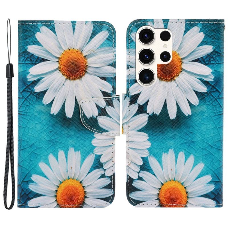 Housse Samsung Galaxy S24 Ultra 5G Chrysanthèmes à Lanière