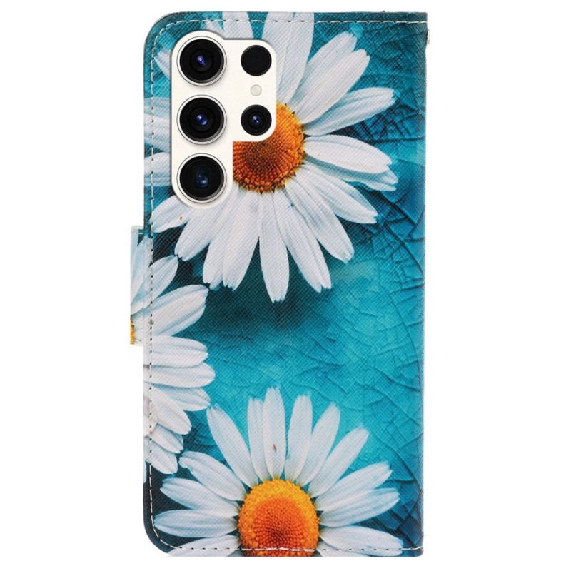 Housse Samsung Galaxy S24 Ultra 5G Chrysanthèmes à Lanière