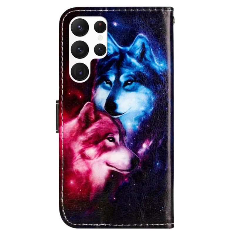 Housse Samsung Galaxy S24 Ultra 5G Couple de Loups à Lanière